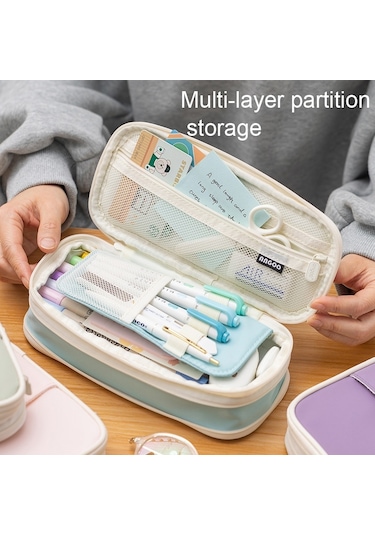 Angoo Macaron Çift Katmanlı Geri Çekilebilir Büyük Kapasiteli Kalem Kutusu Kırtasiye Kutusu Yeşil