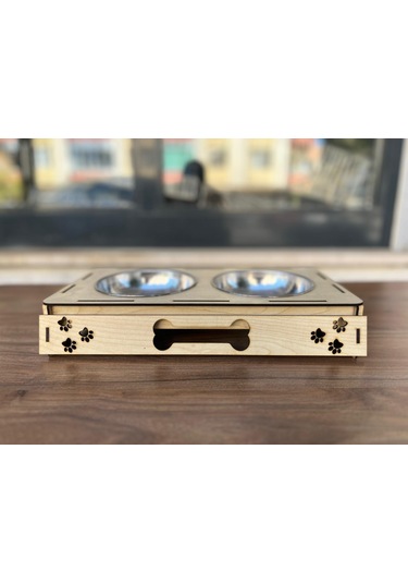 Pati Tasarımlı Ahşap Evcil Hayvan Mama Kabı