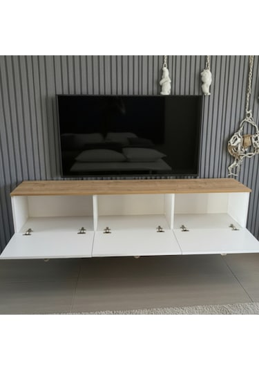 Zenith Membran Mdf Kapaklı Modern Tv Ünitesi - Beyaz Beyaz