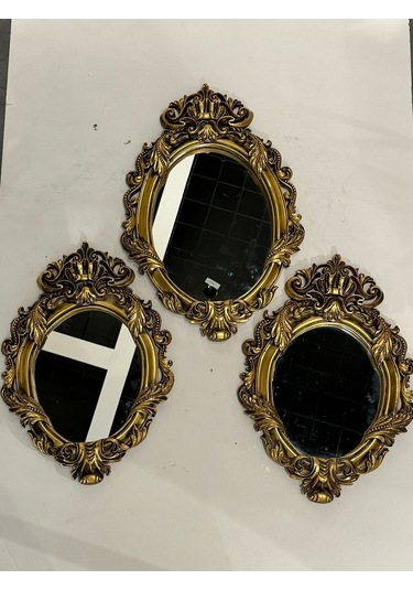 Dekoratif Polyester Üçlü Yaprak Ayna Takımı Gold Eskitme