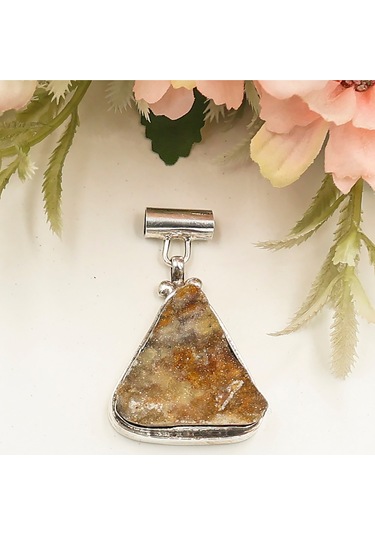 Üçgen Formlu Doğal Kalsedon Taşlı Kolye Rose - Gold -  Gümüş
