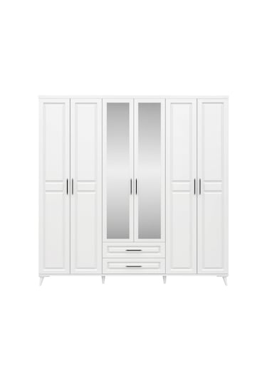 GuneyStore Gözde 6 Kapaklı Aynalı Komple MDF Beyaz Gardırop