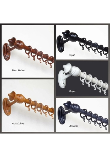 Ahşap Rustik Raysız / Perde Askısı / 200 Cm / 5 Renk Seçeneği