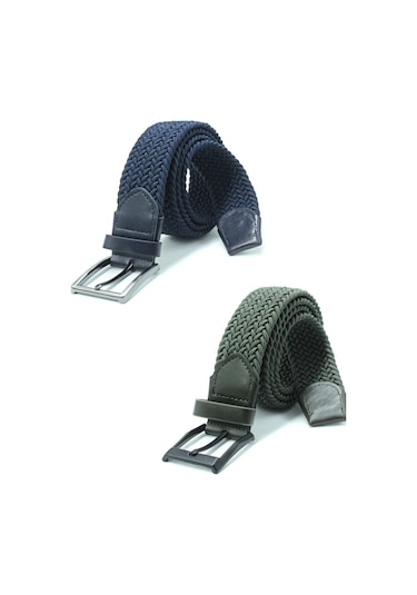 Ikil Elastik Örgü Kemer 3,5cm Lacivert Ve Yeşil Lastik Kemer Unisex 2 Adet Lacivert-yeşil