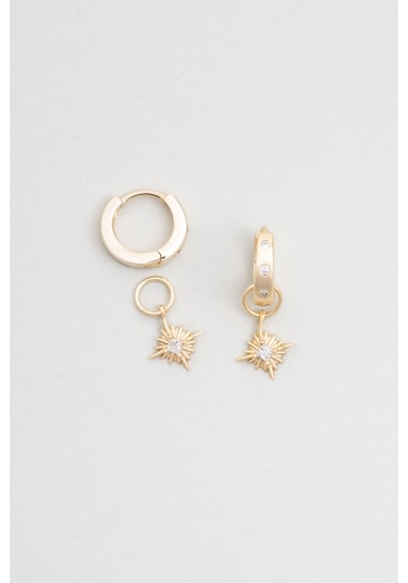 Parlayan Yıldız 18 Aya Sarı Altın Kaplama Gümüş Halka Küpe Sarı