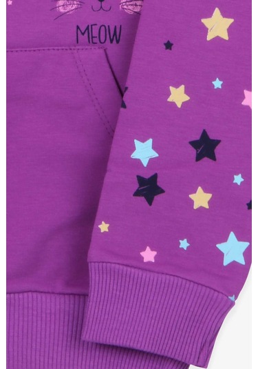 Kız Çocuk Hırka Kolları Desenli Baskılı Mor (1-4 Yaş) Mor