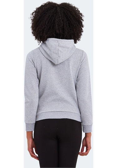 Slazenger PEMA I Kadın Fermuarlı Kapüşonlu Cepli Gri Sweatshirt