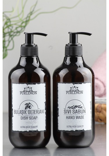 Morlimon Amber Bulaşık Deterjanı ve Sıvı Sabun Şişesi Sabunluk Seti 2'li 500 ML