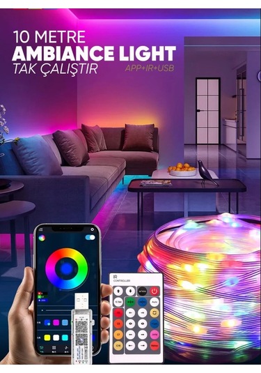 Sima Avize 10 Metre Rgb Ses Kontrollü Kumandalı Telefon Kontrollü Çok Renkli