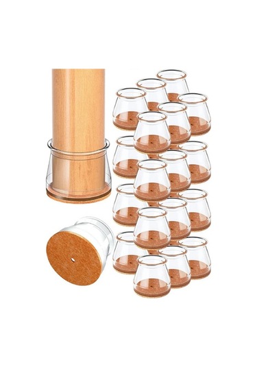 24 Adet Yuvarlak Sandalye Pabucu T:3,6cm U:3,6cm Şeffaf Silikon İnce Keçeli Sandalye Pabucu Şeffaf