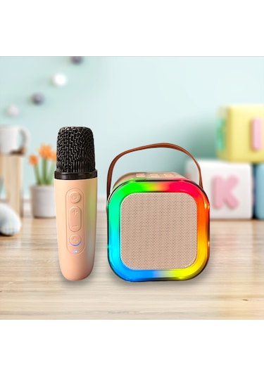 Rgb Işıklı Kablosuz Mikrofonlu Taşınabilir Bluetooth Hoparlör Kar