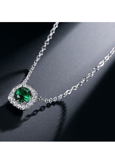 Monemel Yeşil Kristal Taşlı Kolye Altın Kaplama N0905 Gümüş