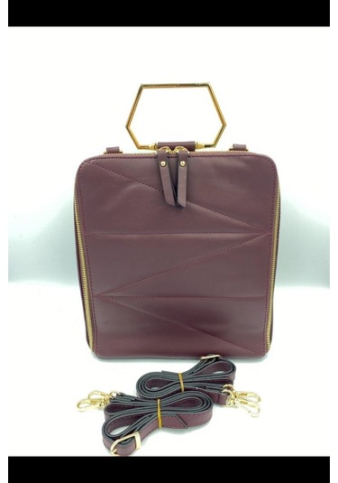 Sentt Deri Dilimli Üçgen Büyük Boy Çanta-Bordo