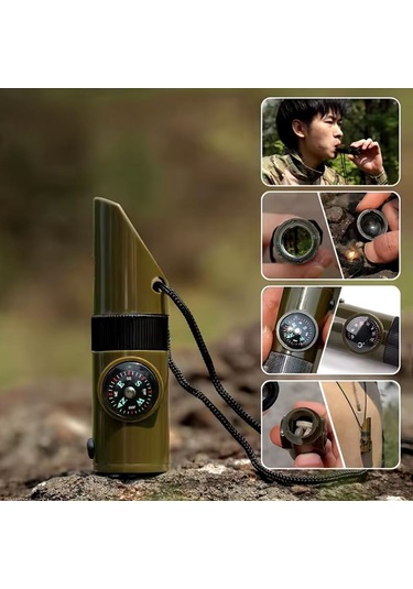 Dumles 7si 1arada Acil Durum Düdüğü,el Feneri, Termometre,pusula,büyüteç,depolama Bölmeli Kampçı Düdüğü