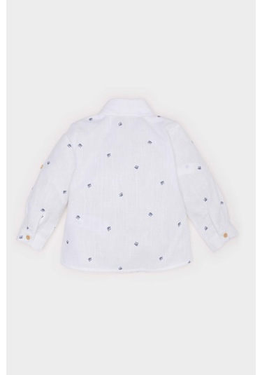 DeFacto Erkek Bebek Desenli Flamlı Poplin Uzun Kollu Gömlek E2022A525SPER85 Ekru