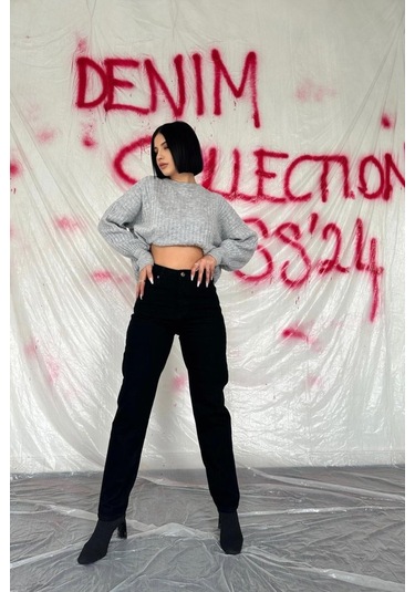 Munn Collection Siyah Boru Paça Jeans Pantolon Siyah