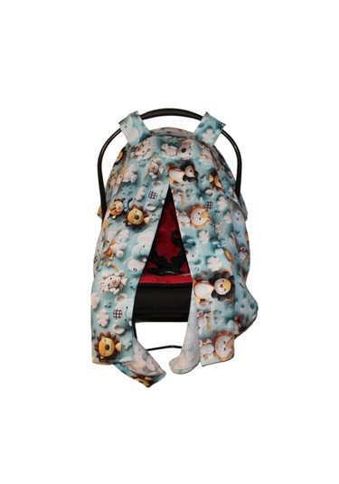 Sevimli Hayvan Desenli 3D Dijital Baskı Pamuk Müslin Kumaş Puset Örtüsü Mavi