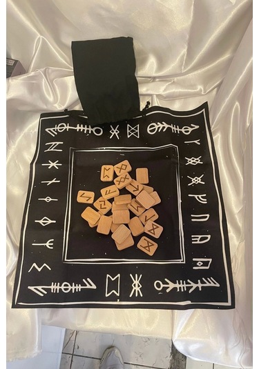 Rune Semboli Taşları Run Taşları Örtüsü Sunak Nordic Runes Örtüsü Sunağı Ve Taşları Seti