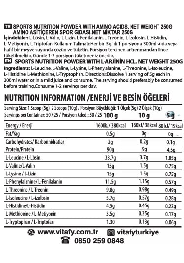 Vitafy Eaa 50 Servis Aromasız 250 G