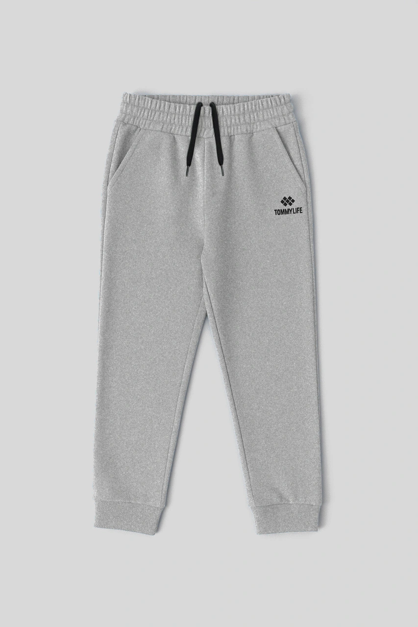 Gri Melanj Standart Fit Manşetli İnce Erkek Çocuk Eşofman Alt - 11062 Gri Melanj