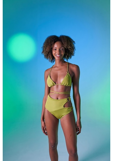 Holly Lolly Yüksek Bel Aksesuar Detaylı Delphi Bikini Altı Yeşil