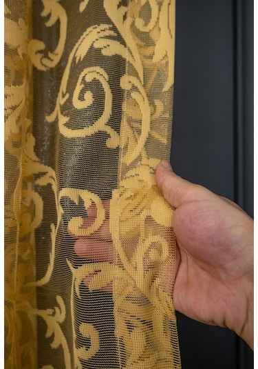 Taç Şal Desen Tül Perde - Hardal