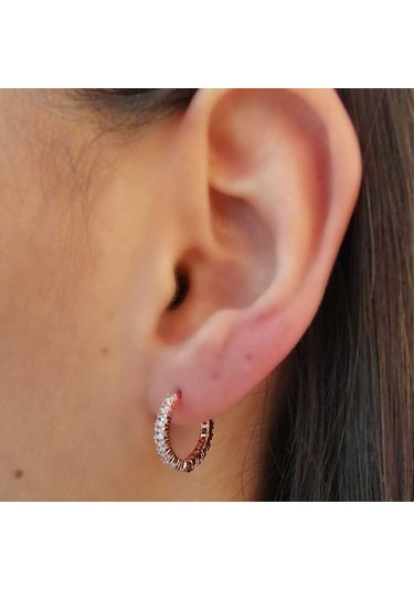 Halka Gümüş Küpe Zirkon Taşlı Rose