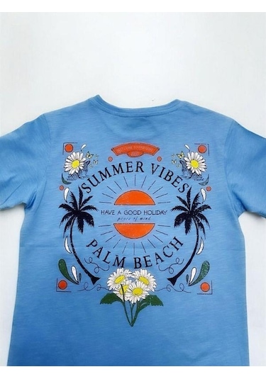 Çikoby Erkek Çocuk Pamuklu Summer Yazılı Tshirt-14593 Mavi
