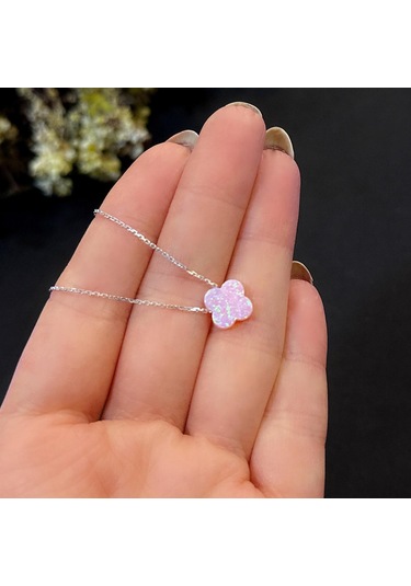 Stela Opal Yonca Gümüş Kolye Pembe