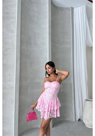 Dip Moda Kadın İçi Şortlu Prenses Mini Elbise Dpnbdf060 Pembe