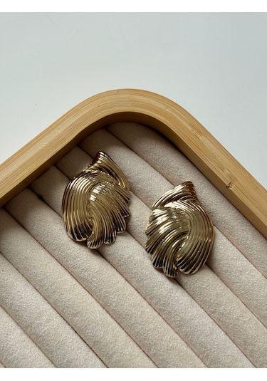 İstiridye Plaka Gold Küpe Altın