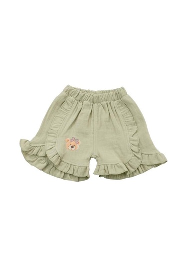 Ayıcık Baskılı Fırfırlı Şortlu Takım Yeşil Bipamuk 001