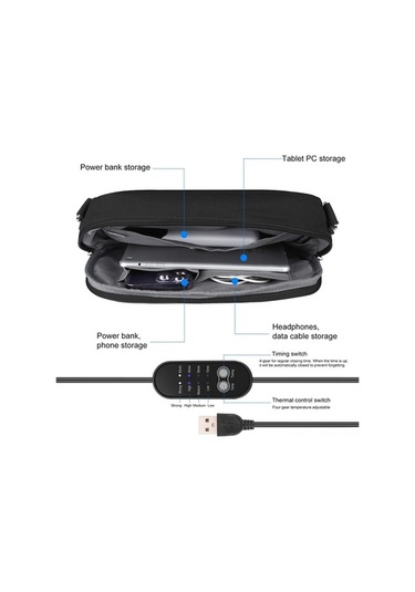 Fastbuy 40-60 C Ayarlanabilir Sıcaklık, 4 Seviye Zamanlayıcı, 4 Cep, Usb Girişli Haweel Hwl2133 Isıtıcı Çantası - Gri, Dijita