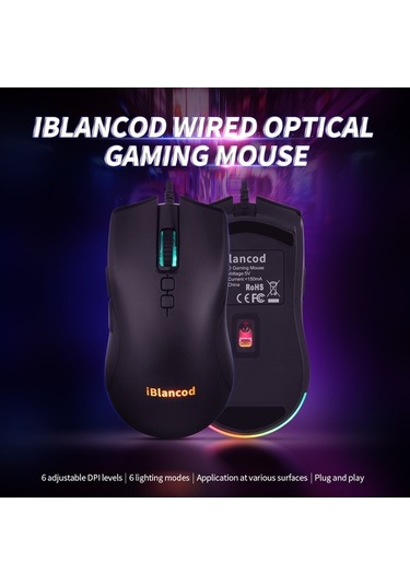 Didadodo Mufunye İblancod M1 Rgb Faresi - 6 Dpı Seviyeli Oyun Fare - Usb Kablo Usb Kablosuz 001 001