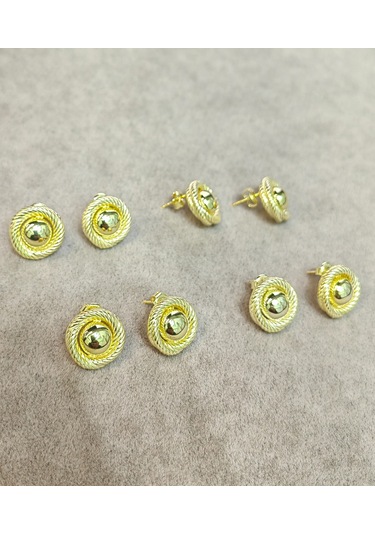 Taşsız Sarmal Model Gümüş Küpe - Gold Renk Gümüş