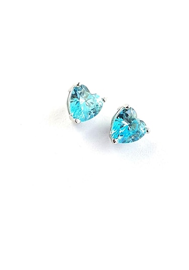 Sky Diamond Blue Aquamarin Taşlı Minimal Kalp Küpe Gümüş
