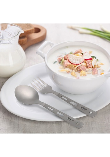 Neevoyu 2 Adet Süper Hafif Titan Kamp Kaşığı - Doğa Yürüyüşü, Kampçılık Ve Seyahat İçin Pratik Çatal Bıçak Seti Çok Renkli