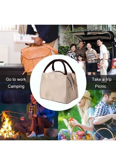 Skycity Pembe Çizgili Isı Yalıtımlı Öğle Yemeği Çantası - Oxford Kumaş + Alüminyum Folyo, 23x16x15 Cm, Hafif Taşınabilir, Büyük Kapasite Çok Renkli