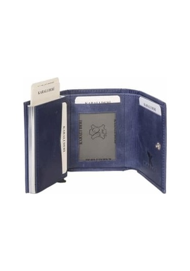 Karalı Deri Crazy Bryat Lacivert Mekanizmalı Kartlık Cüzdan K501-4 Lacivert