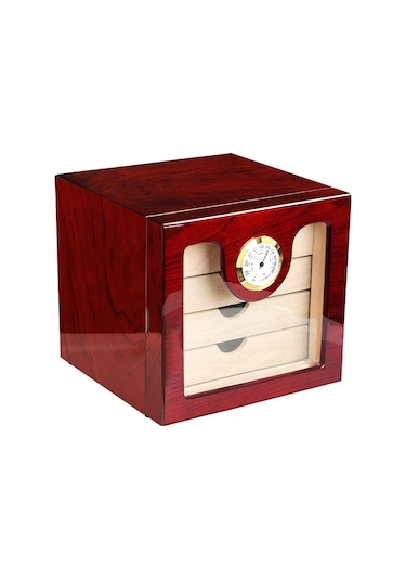 Falconetti 4 Katlı Kırmızı Camlı Humidor Puro Kutusu Rc13