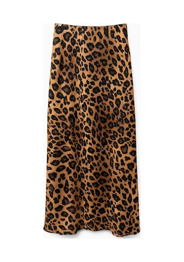 Mixray 4107 Kadın Leopar Desen Saten Etek Kahve