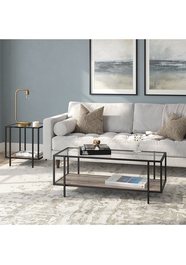 Adeline Siyah Metal Cam&ahşap Orta Sehpa