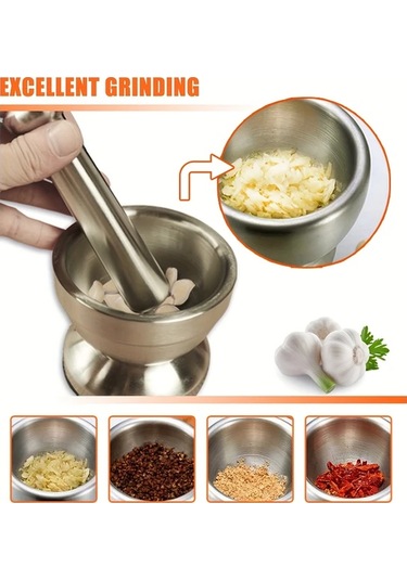 Willowhaven Silvery Paslanmaz Çelik Havan Seti Dayanıklı Mutfak Toz Öğütücü