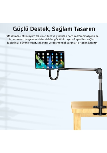 Juo 360 Dönen Uzun Kollu Ayarlanabilir Tablet Ve Telefon Tutucu Stand Siyah