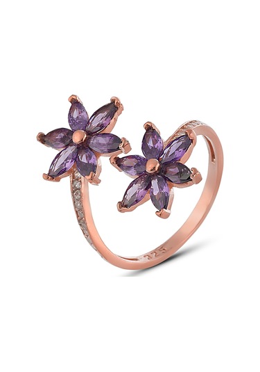 Zanaatsilver 925 Ayar Gümüş Ametist Taşlı Rose Nilüfer Kamelya Çiçeği