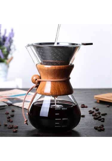Lemestar 600ml Cam Filtre Kahve Dökücü, Paslanmaz Çelik Filtre İle Kağıt Gereksiz, Ahşap Kollü Isıya Dayanıklı Ev Ve Ofis Kahve Makinesi Diğer