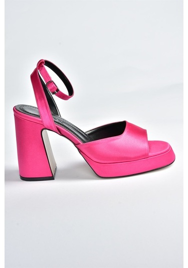 Fox Shoes Fuşya Saten Kumaş Kalın Platform Topuklu Kadın Ayakkabı