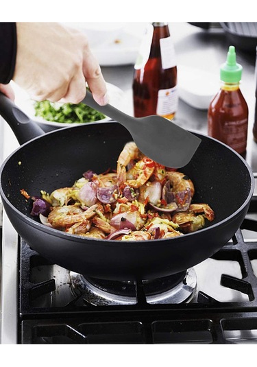 2li Gri Silikon Kaşık Spatula Yanmaz Yapışmaz Çizmez 27cm