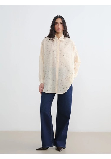 Lc Waikiki Sarı Taşlı Oversize Kadın Gömlek Tunik Sari