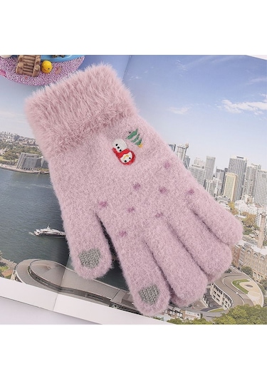 Çocuklar Ve Bayanlar İçin Yeni Kadife Kalınlaştırılmış Sıcak Kardan Adam İşlemeli Dokunmatik Ekran Eldivenleri Kışlık Örme Eldivenler